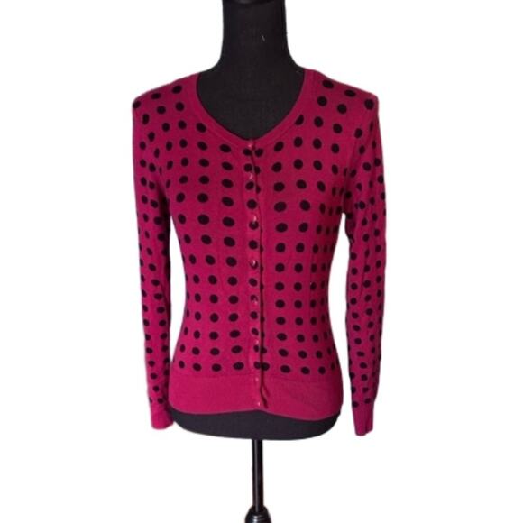 Halogen Burgundy Polka Dot Cardigan - Picture 1 of 8